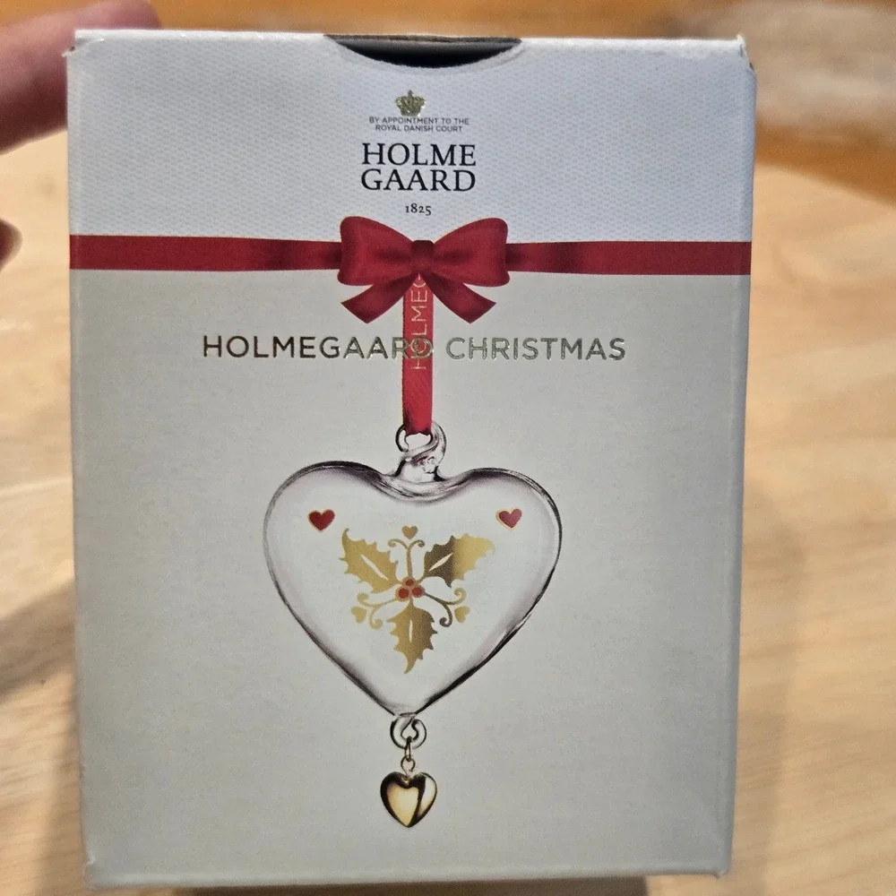 Holmegaard Christmas Heart Ornament Blown Glass Clear Holly Ann-Sofi Romme New